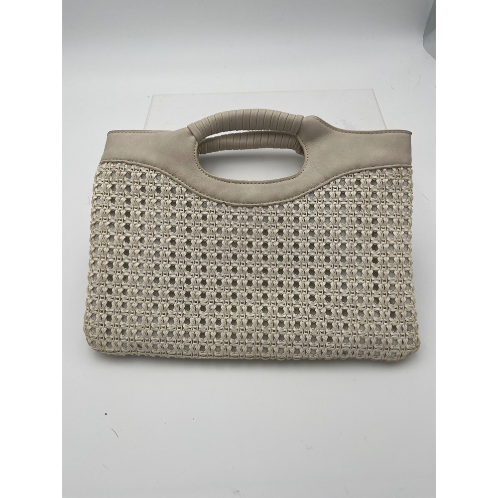 Anthropologie Woven Clutch Bag Cream Beige Wrapped Handle Boho Summer Handbag
